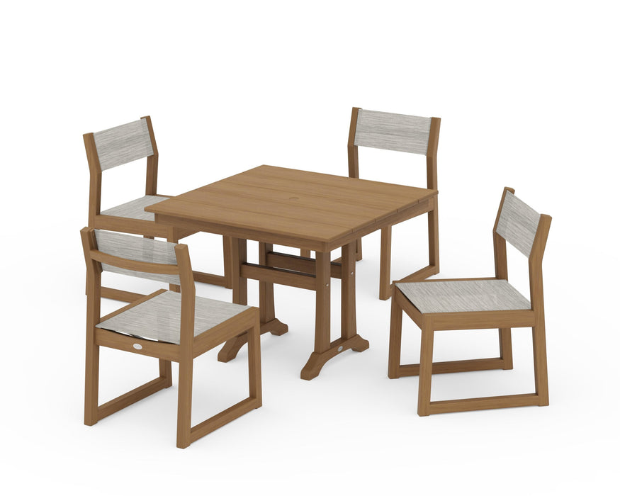 POLYWOOD® EDGE Sling 5-Piece Farmhouse Trestle Side Chair Dining Set