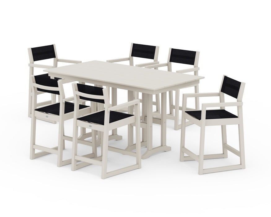 POLYWOOD® EDGE Sling Arm Chair 7-Piece Farmhouse Counter Set