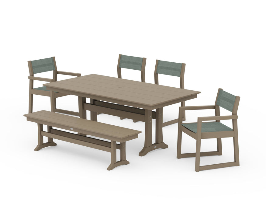 POLYWOOD® EDGE Sling 6-Piece Farmhouse Dining Set With Trestle Legs