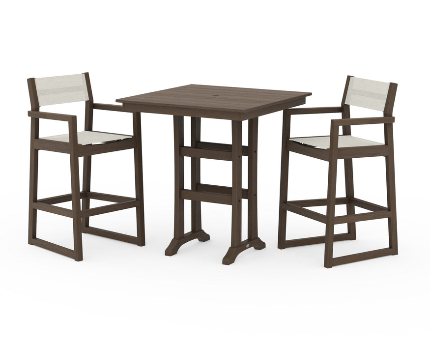 POLYWOOD® EDGE Sling Arm Chair 3-Piece Farmhouse Bar Set with Trestle Legs