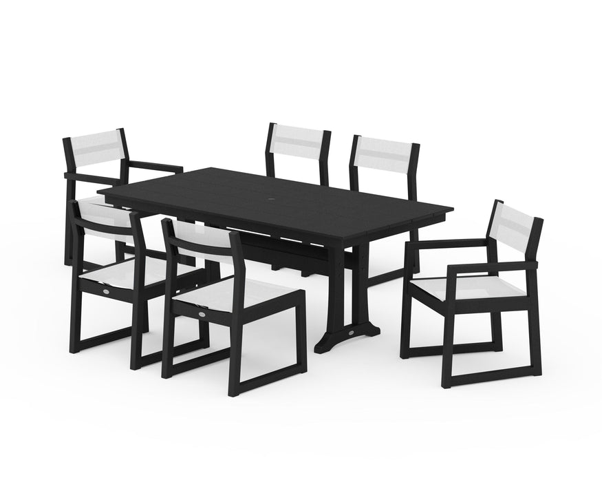 POLYWOOD® EDGE Sling 7-Piece Farmhouse Trestle Dining Set