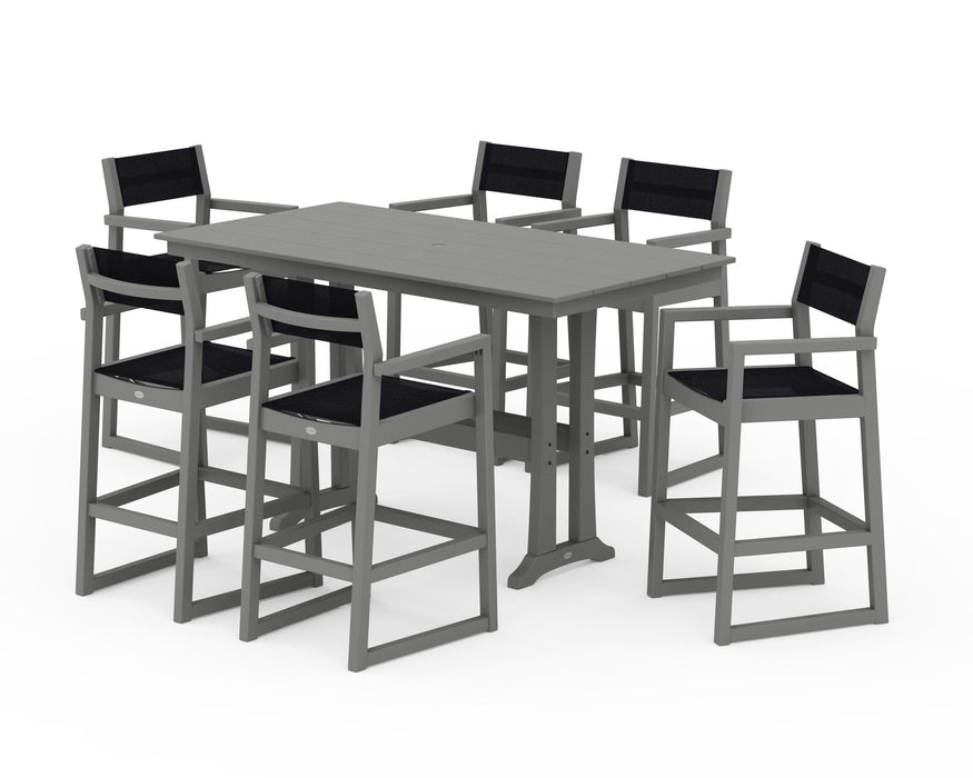 POLYWOOD® EDGE Sling Arm Chair 7-Piece Farmhouse Bar Set with Trestle Legs