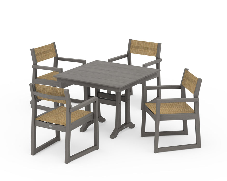 POLYWOOD® EDGE Sling 5-Piece Farmhouse Dining Set with Trestle Legs