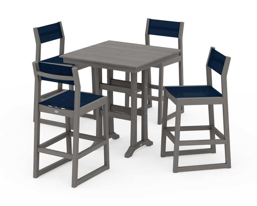POLYWOOD® EDGE Sling Arm Chair 5-Piece Farmhouse Bar Set with Trestle Legs