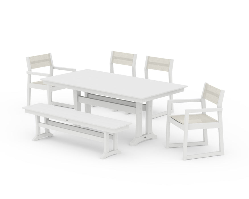 POLYWOOD® EDGE Sling 6-Piece Farmhouse Dining Set With Trestle Legs