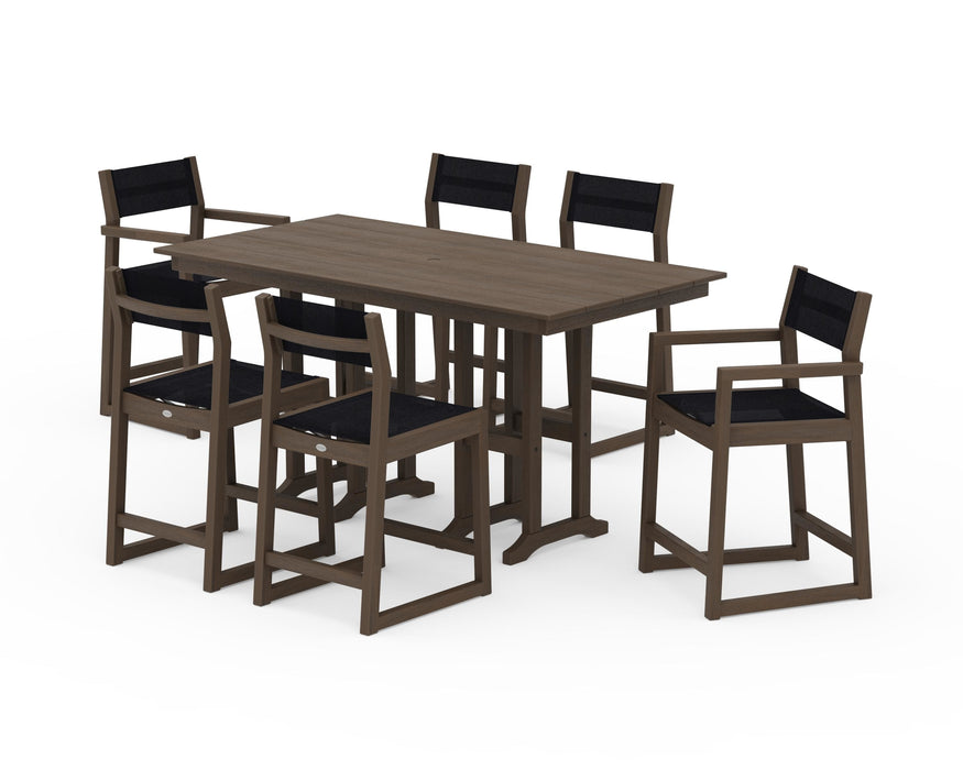 POLYWOOD® EDGE Sling 7-Piece Farmhouse Counter Set with Trestle Legs