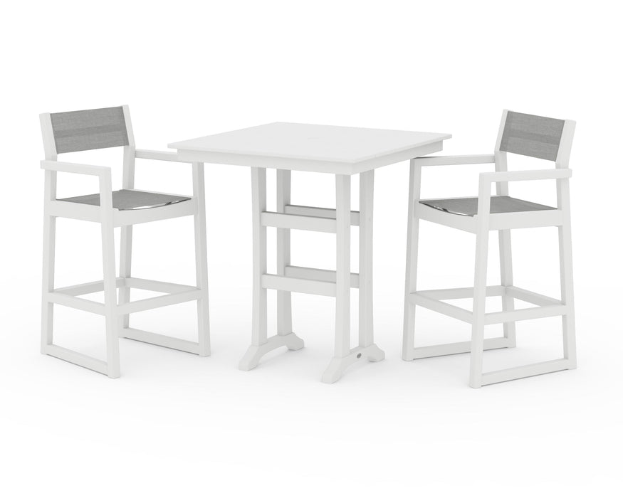 POLYWOOD® EDGE Sling Arm Chair 3-Piece Farmhouse Bar Set with Trestle Legs