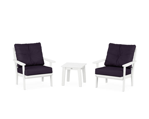POLYWOOD Mission 3-Piece Deep Seating Set in White / Navy Linen