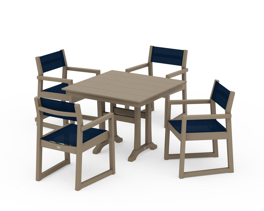 POLYWOOD® EDGE Sling 5-Piece Farmhouse Dining Set with Trestle Legs
