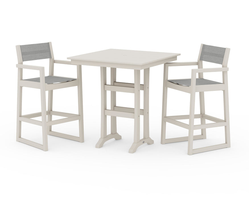 POLYWOOD® EDGE Sling Arm Chair 3-Piece Farmhouse Bar Set with Trestle Legs