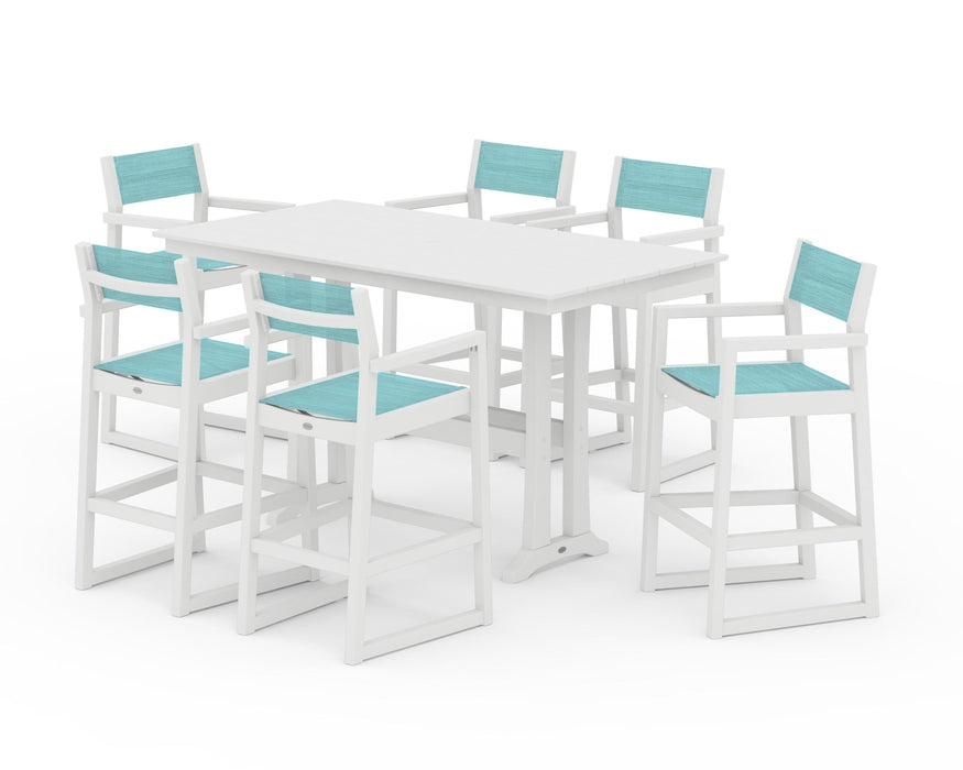 POLYWOOD® EDGE Sling Arm Chair 7-Piece Farmhouse Bar Set with Trestle Legs