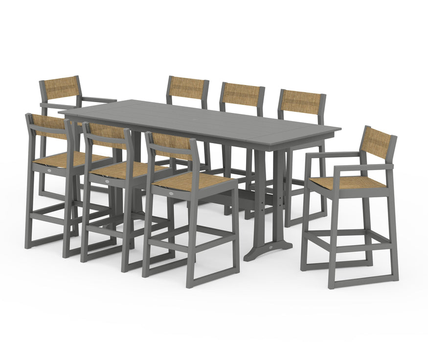 POLYWOOD® EDGE Sling 9-Piece Farmhouse Bar Set with Trestle Legs