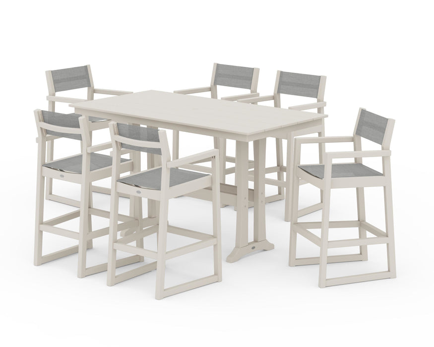 POLYWOOD® EDGE Sling Arm Chair 7-Piece Farmhouse Bar Set with Trestle Legs