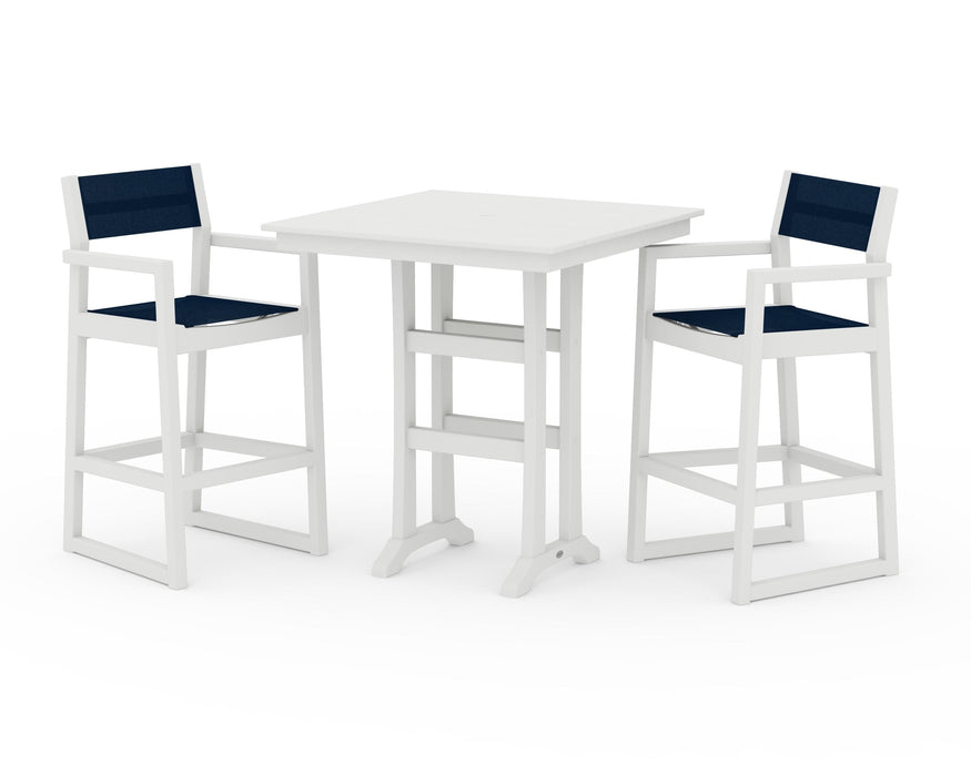 POLYWOOD® EDGE Sling Arm Chair 3-Piece Farmhouse Bar Set with Trestle Legs