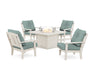 POLYWOOD Mission 5-Piece Deep Seating Set with Fire Pit Table in Sand / Glacier Spa