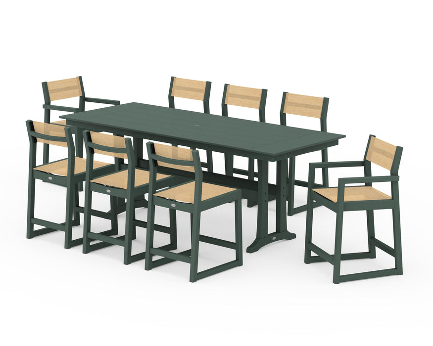 POLYWOOD® EDGE Sling 9-Piece Farmhouse Counter Set with Trestle Legs