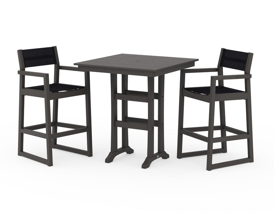 POLYWOOD® EDGE Sling Arm Chair 3-Piece Farmhouse Bar Set with Trestle Legs