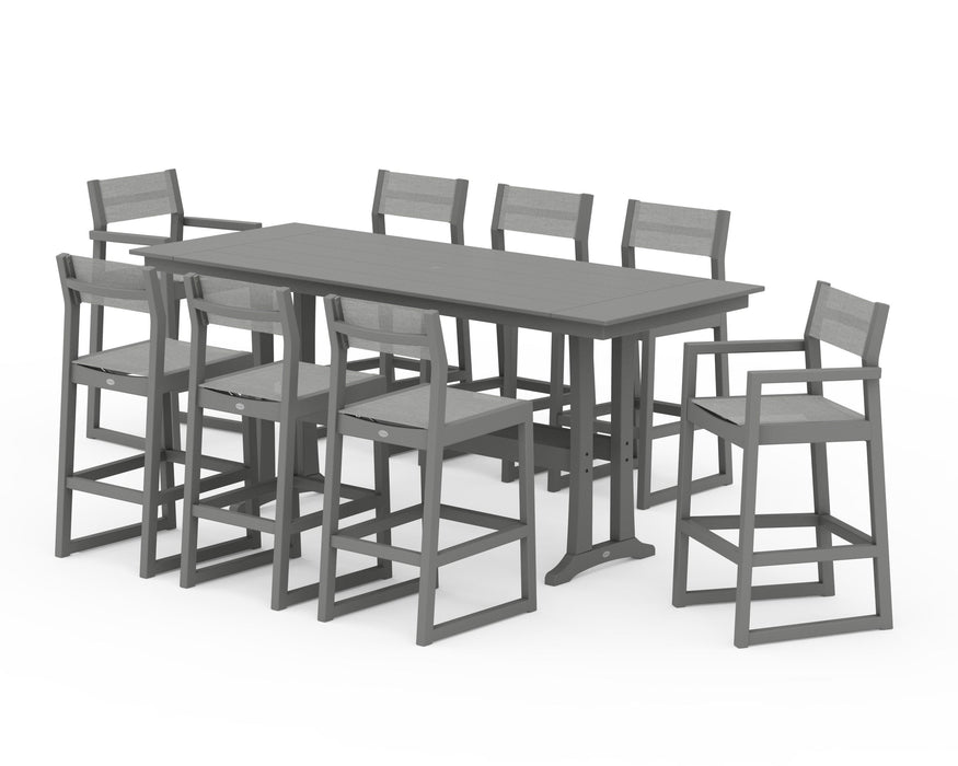 POLYWOOD® EDGE Sling 9-Piece Farmhouse Bar Set with Trestle Legs