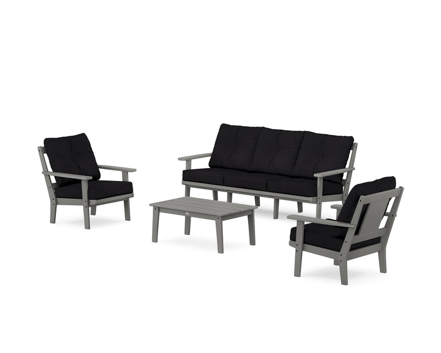 POLYWOOD Prairie 4-Piece Deep Seating Set with Sofa in Slate Grey / Midnight Linen