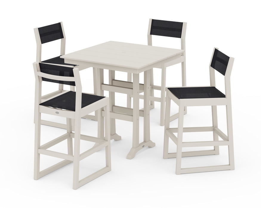 POLYWOOD® EDGE Sling Arm Chair 5-Piece Farmhouse Bar Set with Trestle Legs