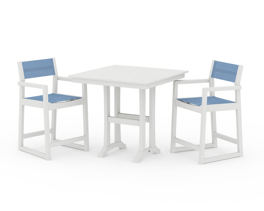 POLYWOOD® EDGE Sling Arm Chair 3-Piece Farmhouse Counter Set with Trestle Legs