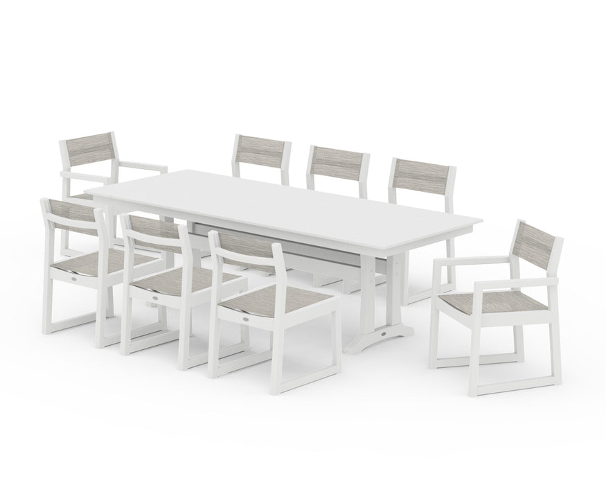 POLYWOOD® EDGE Sling 9-Piece Farmhouse Trestle Dining Set