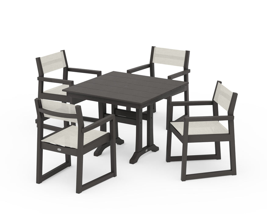 POLYWOOD® EDGE Sling 5-Piece Farmhouse Dining Set with Trestle Legs