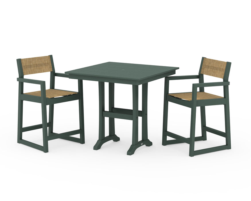 POLYWOOD® EDGE Sling Arm Chair 3-Piece Farmhouse Counter Set with Trestle Legs