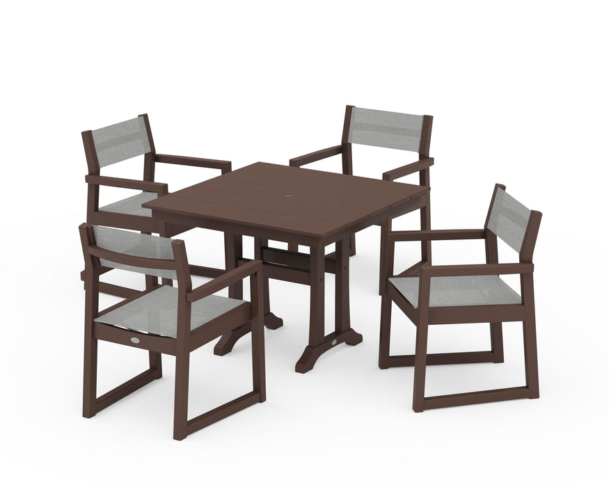 POLYWOOD® EDGE Sling 5-Piece Farmhouse Dining Set with Trestle Legs