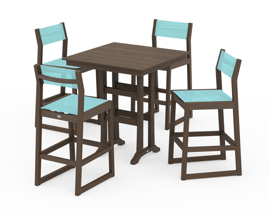 POLYWOOD® EDGE Sling Arm Chair 5-Piece Farmhouse Bar Set with Trestle Legs