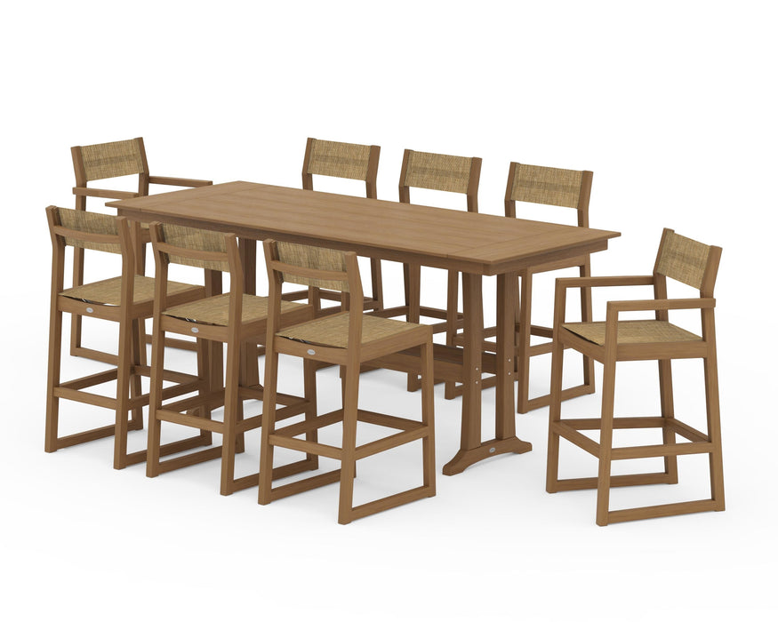 POLYWOOD® EDGE Sling 9-Piece Farmhouse Bar Set with Trestle Legs