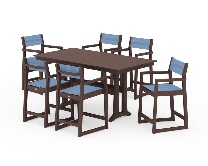 POLYWOOD® EDGE Sling Arm Chair 7-Piece Farmhouse Counter Set with Trestle Legs