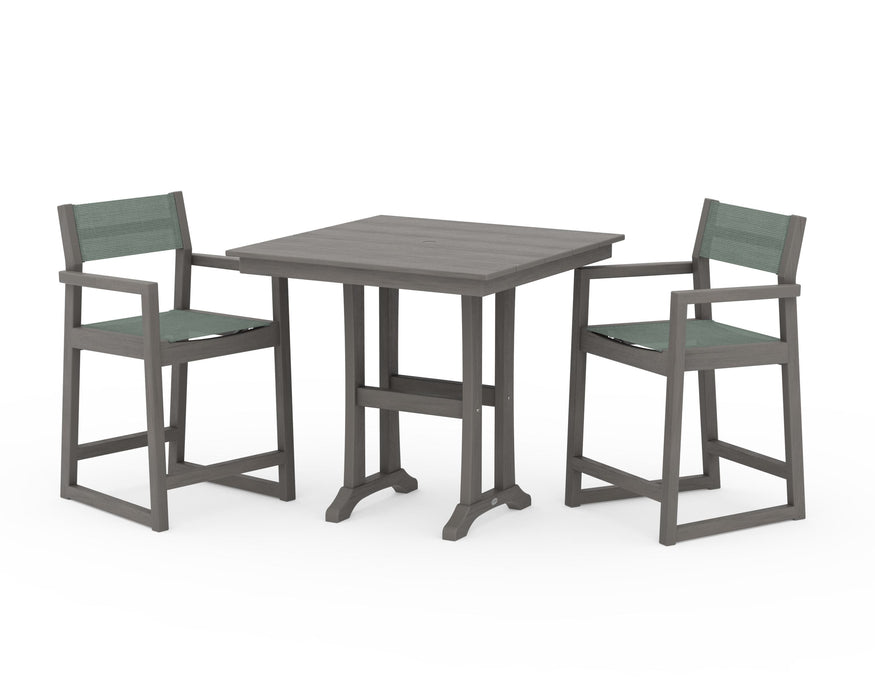 POLYWOOD® EDGE Sling Arm Chair 3-Piece Farmhouse Counter Set with Trestle Legs