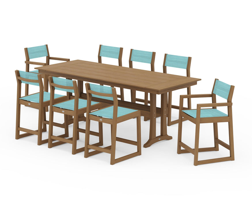 POLYWOOD® EDGE Sling 9-Piece Farmhouse Counter Set with Trestle Legs