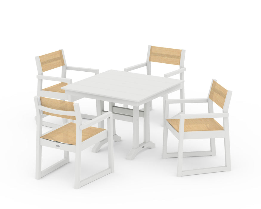 POLYWOOD® EDGE Sling 5-Piece Farmhouse Dining Set with Trestle Legs