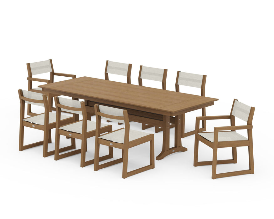 POLYWOOD® EDGE Sling 9-Piece Farmhouse Trestle Dining Set