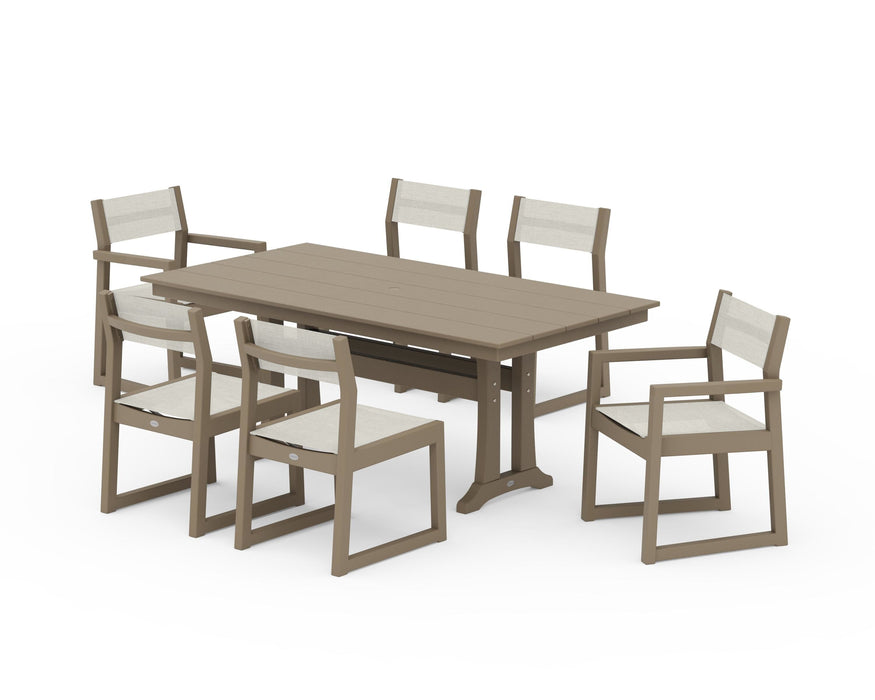 POLYWOOD® EDGE Sling 7-Piece Farmhouse Trestle Dining Set