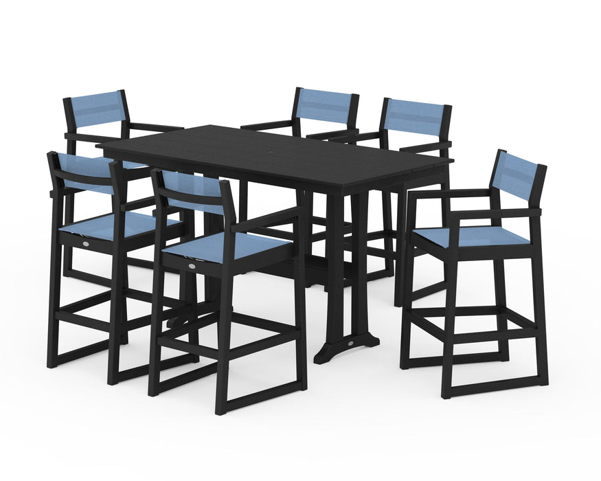 POLYWOOD® EDGE Sling Arm Chair 7-Piece Farmhouse Bar Set with Trestle Legs