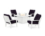 POLYWOOD Mission 5-Piece Deep Seating Set with Fire Pit Table in White / Navy Linen