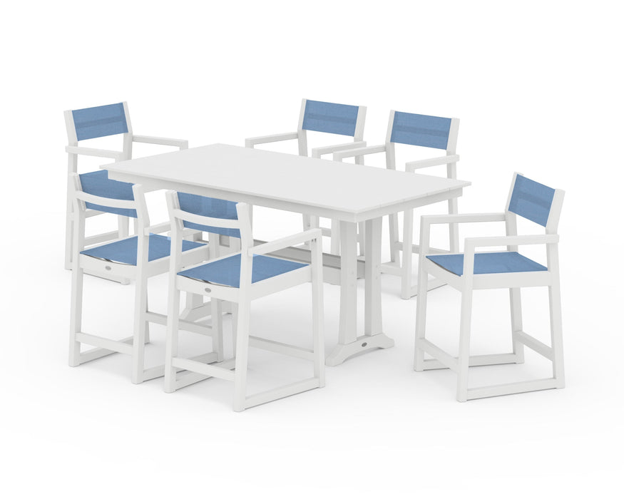 POLYWOOD® EDGE Sling Arm Chair 7-Piece Farmhouse Counter Set with Trestle Legs