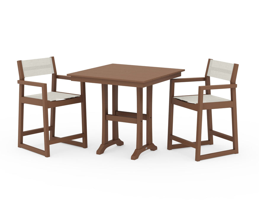 POLYWOOD® EDGE Sling Arm Chair 3-Piece Farmhouse Counter Set with Trestle Legs