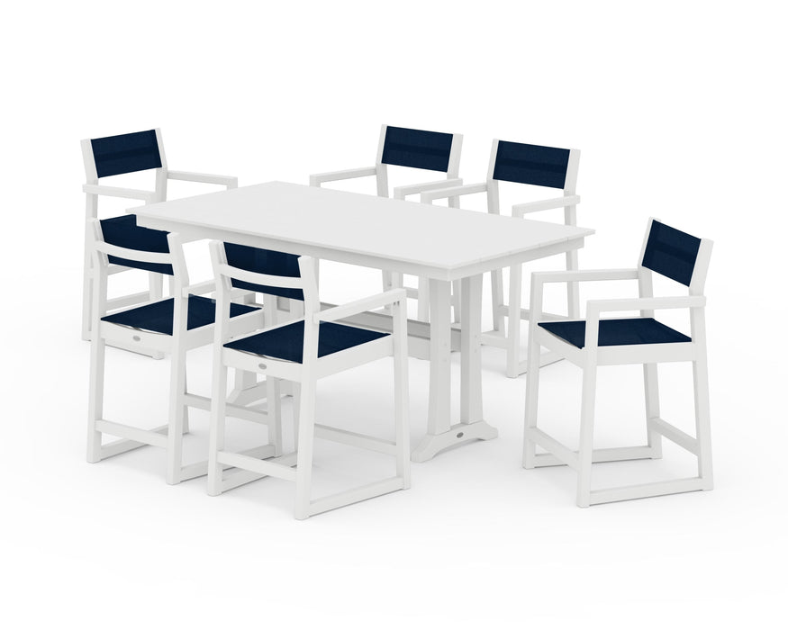 POLYWOOD® EDGE Sling Arm Chair 7-Piece Farmhouse Counter Set with Trestle Legs