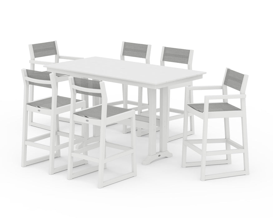 POLYWOOD® EDGE Sling 7-Piece Farmhouse Bar Set with Trestle Legs