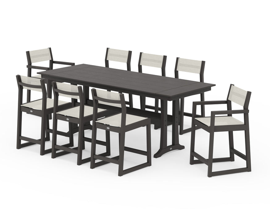 POLYWOOD® EDGE Sling 9-Piece Farmhouse Counter Set with Trestle Legs