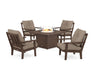 POLYWOOD Oxford 5-Piece Deep Seating Set with Fire Pit Table in Mahogany / Spiced Burlap