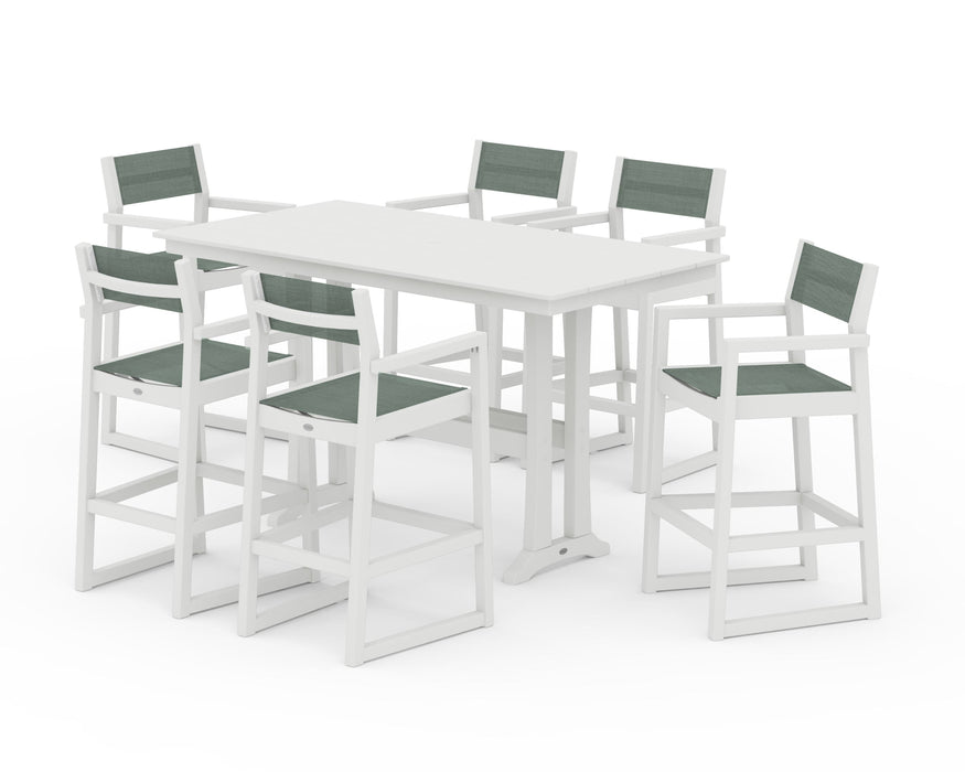 POLYWOOD® EDGE Sling Arm Chair 7-Piece Farmhouse Bar Set with Trestle Legs