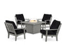 POLYWOOD Oxford 5-Piece Deep Seating Set with Fire Pit Table in Slate Grey / Midnight Linen