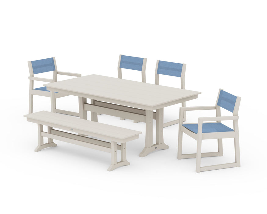 POLYWOOD® EDGE Sling 6-Piece Farmhouse Dining Set With Trestle Legs
