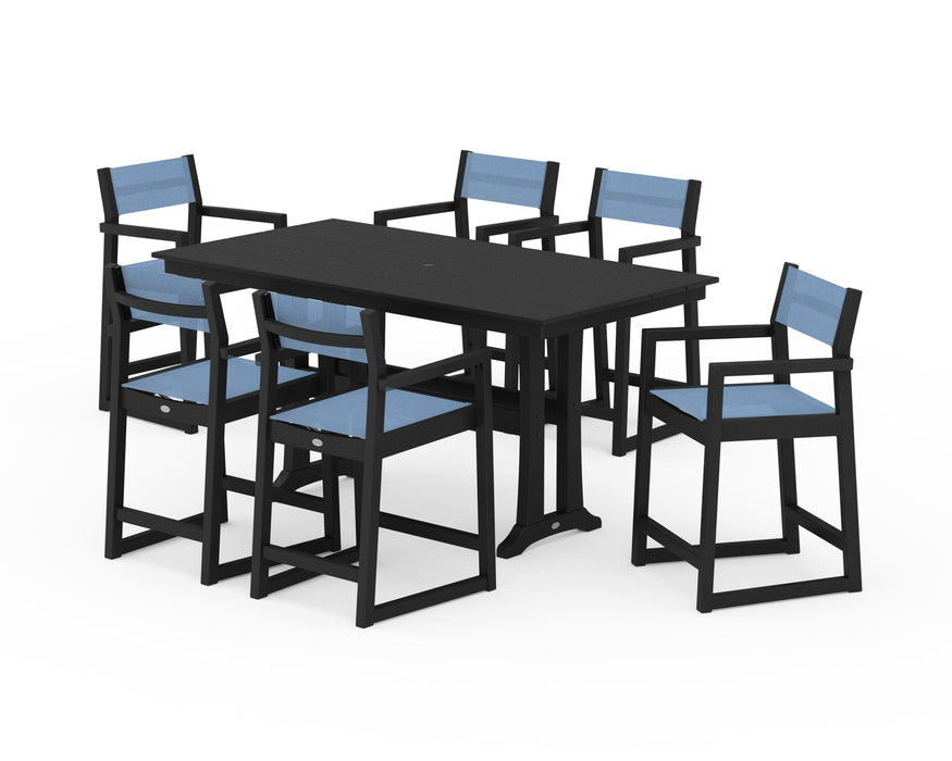 POLYWOOD® EDGE Sling Arm Chair 7-Piece Farmhouse Counter Set with Trestle Legs