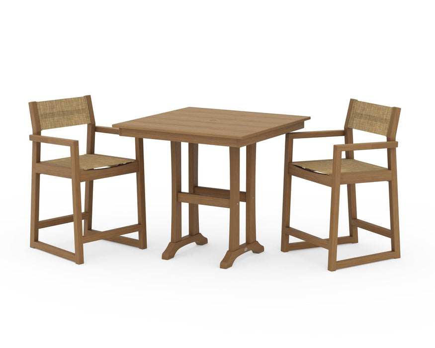 POLYWOOD® EDGE Sling Arm Chair 3-Piece Farmhouse Counter Set with Trestle Legs